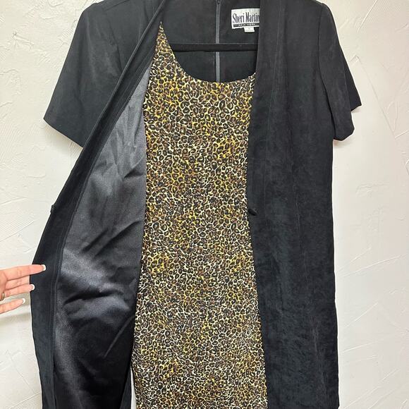 Vintage Black Cardigan Dress Leopard Print Mob Wife by Sheri Martin Size 12 - Picture 2 of 6